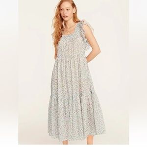 J. Crew smocked flutter-sleeve dress in cloud meadow floral, size S